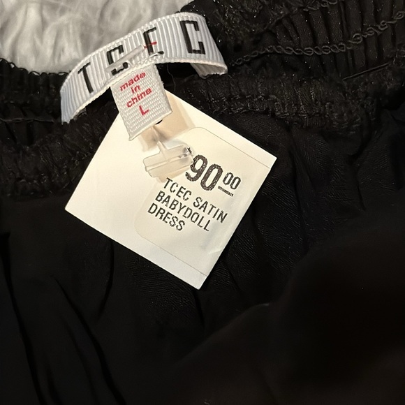 Black Satin Babydoll Mini Dress w/ Bow Party, Holiday, Cocktail, Y2K Slip Style - Picture 7 of 9